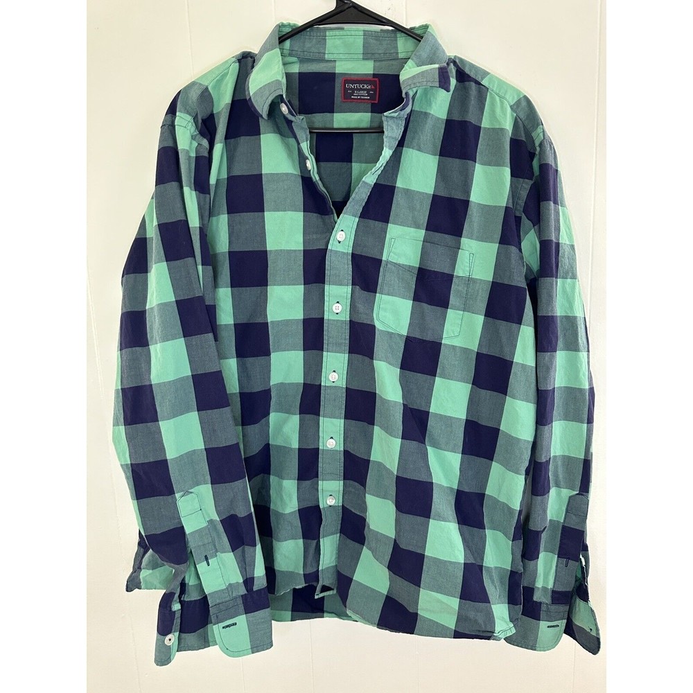 UNTUCKit Mens Shirt XL Green/Blue Button Down Plaid Long Sleeve - Fathers Day!!